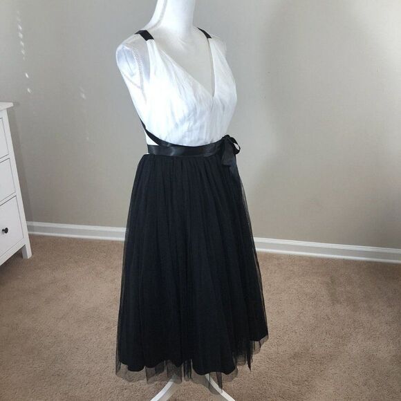 Asos Tulle Dress Size 8 Black White Ballerina Prom Fairie Ribbon Wrap Bodice - Picture 5 of 12